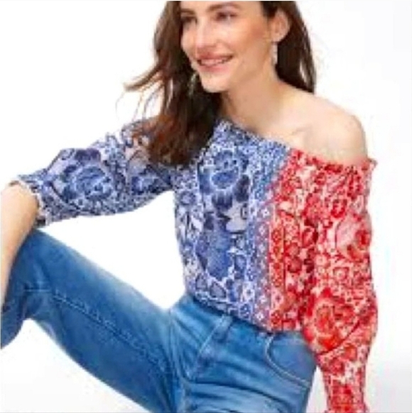 Chico's Tops - Chico's Off the Shoulder Blue Orange Blouse Size Large/14
